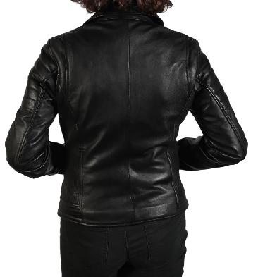SL1100392 - Ladies Detailed Cross-Over Black Leather Biker Jacket